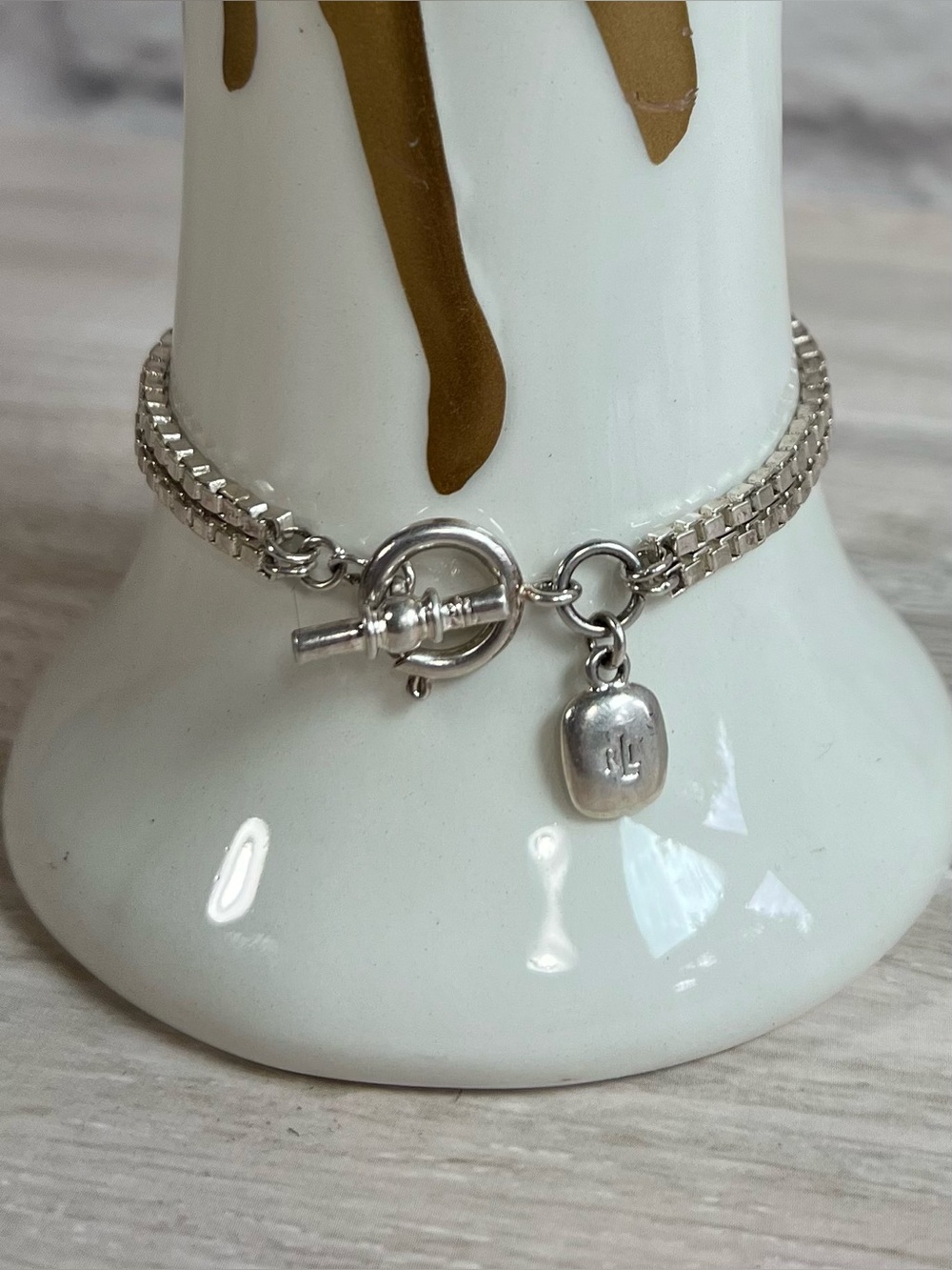 90’s Lauren Ralph Lauren Silver Tone Double Chain Toggle Bracelet